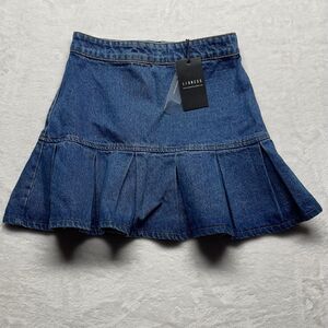 Lioness Denim Jean Mini Skirt Women's Rescue Me Pleat Zipper Back Blue Sz S